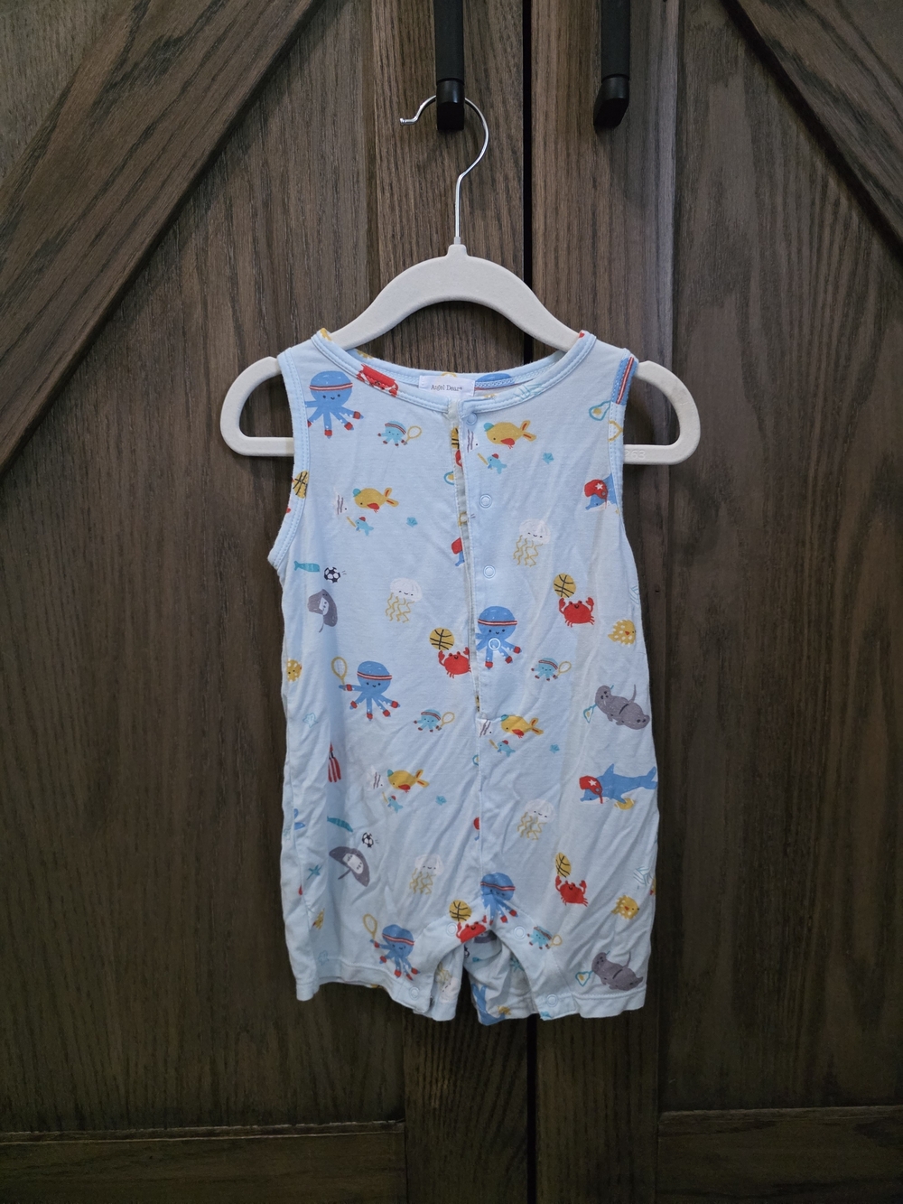 Angel Dear Light Blue Sleeveless Romper with Sea Creature Print